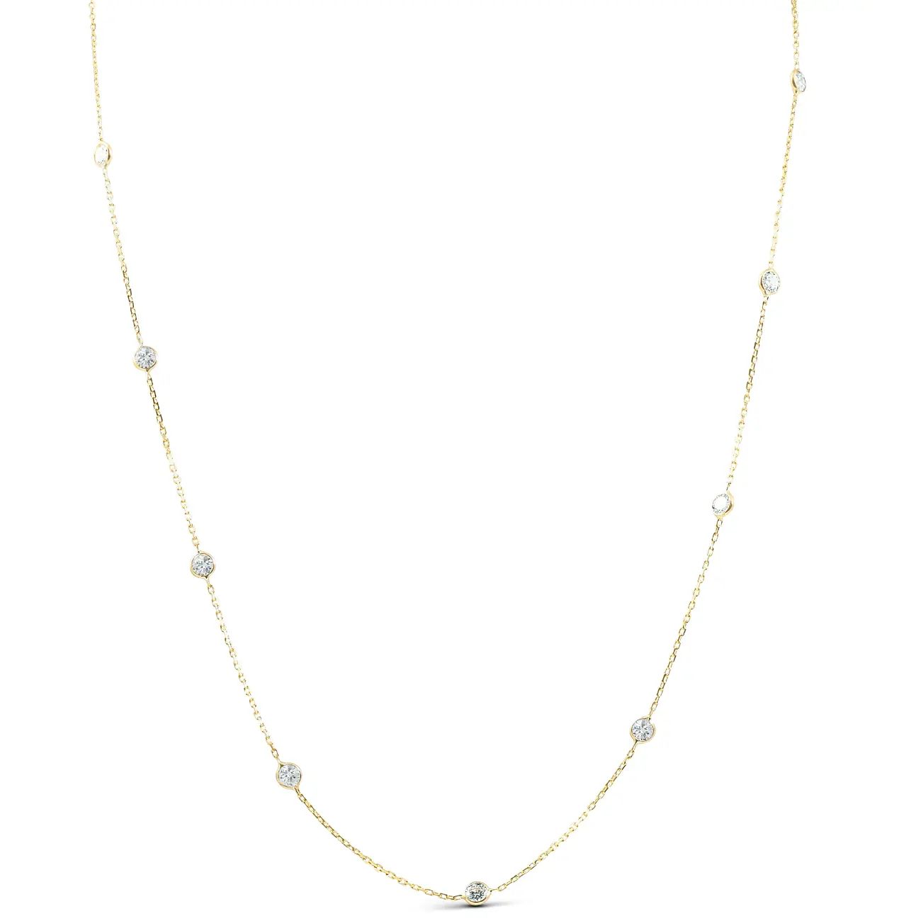 2 TCW Diamond Bezel Station Necklace 14k Yellow Gold