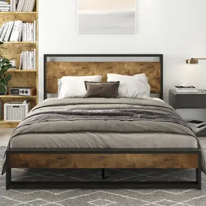 MUTICOR Bed Frame with Wood Headboard, Modern Rustic Style Platform Bed Frame【Frame Only No Mattress】Heavy Duty Strong Metal Slats Support,No Box Spring Needed,Brown#TikTokShopBlackFriday #ChristmasGifts