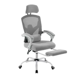 Office Chair-Ergonomic Office Chair Reclining Office Chair with Foot Rest, High Back Computer Desk Chair Mesh Swivel Rolling Task Chair with Lumbar Support Pillow, Adjustable Headrest, Padded Armrests ergonomic office
