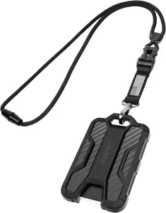 Badge Holder with Heavy Duty Breakaway Lanyard, Carbon Fiber-Texture, Durable ID Card Holder (Holds 6 Cards) with Quick Release Detachable Buckle, Metal Clip, American Flag