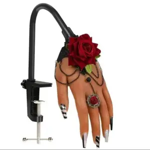 Silicone Nail Practice Hand with Adjustable Stand, Flexible Mannequin Hand for DIY Nail Art Beginners & Salon Artists