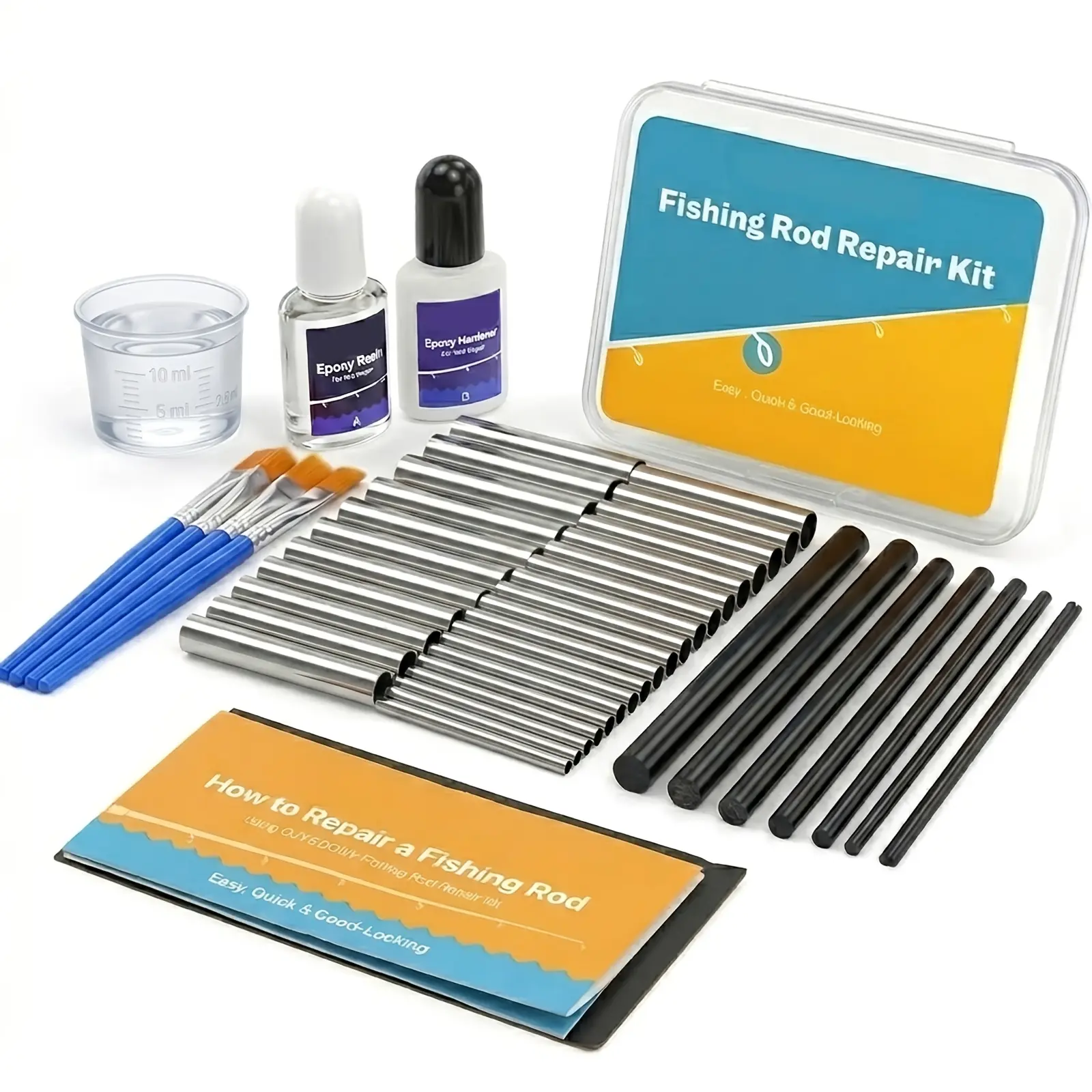Fishing Rod Repair Kit , Easy&Quick Approach to Repair Broken Fishing Pole with Epoxy Glue and Stainless steel metal pipe