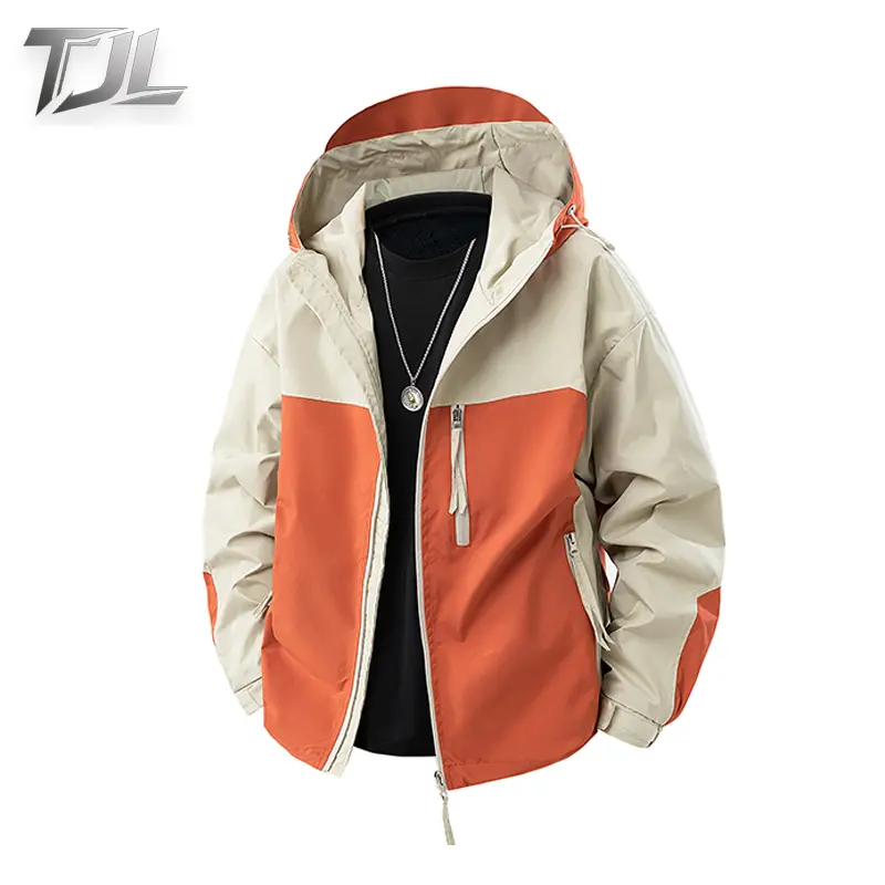 TJL Men's Color Block Hooded Jacket - Lightweight Streetwear Windbreaker for Casual Outdoor Wear Korean Varsity Patchwork Windbreaker tile Wide Leg Str