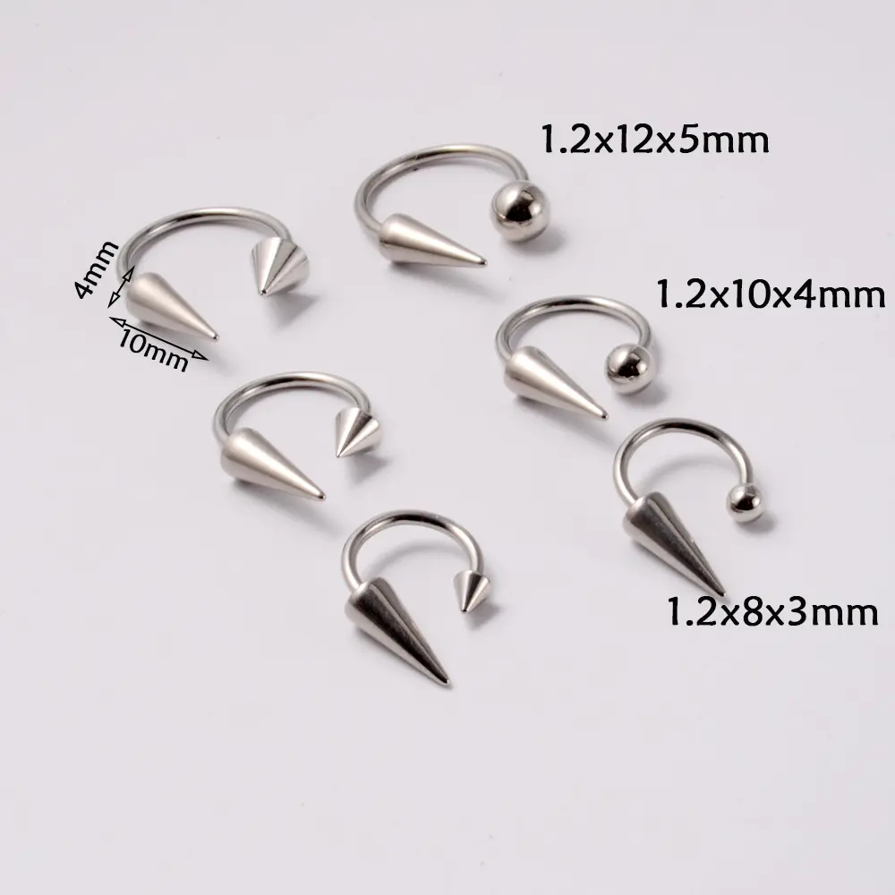 G23 Titanium Lip Rings Surgical Steel Snake Bite Design 16g Spike Labret 8mm 10mm 12mm Horseshoe Conch Hoop Earrings 16 Gauge Piercing Jewelry