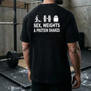 SEX WEIGHTS & PROTEIN back printed Gym Shirt, Training Tee