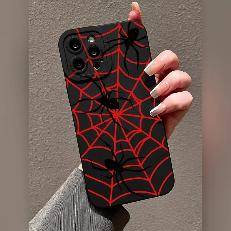 TPU Protective Cellphone Case with Black Spider Pattern, Shockproof Lens Protection, Compatible with iPhone 7/8/11/12/13/14/15, Includes Screen Protector, Mobile Phone Accessory