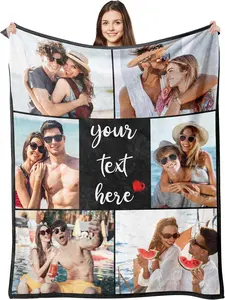 Custom Blanket with Picture Personalized Photo Text Fleece Throw Blankets for Christmas Anniversary Birthday Customized Blanket Customizable Photo Collage Gifts for Women Girlfriend Boyfriend Couple