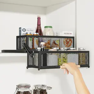 HOUSE AGAIN 2 Tier Pull Out&Down Cabinet Organizer, Drop Down Spice Rack Shelf Easy Reach for Upper Kitchen Cabinet, Slide Out Storage Basket Drawer with Handle for Pantry/Cupboard/Office, 2 Fix Mode