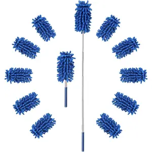 12 Pack Microfiber Dusters for Cleaning, High Duster with Extension Pole, Long Handled  Dusters, Household Cleaning Supplies for Ceiling, , Furniture, Fan, Sofas(Blue)
