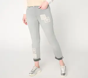 LOGO by Lori Goldstein Regular Grey Tapered Leg Ankle Jeans