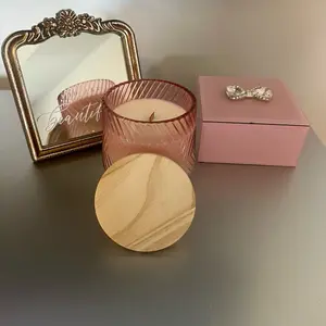 Eco Friendly Japanese Cherry Blossom Candle in Elegant Pink Glass Jar with Wooden Lid