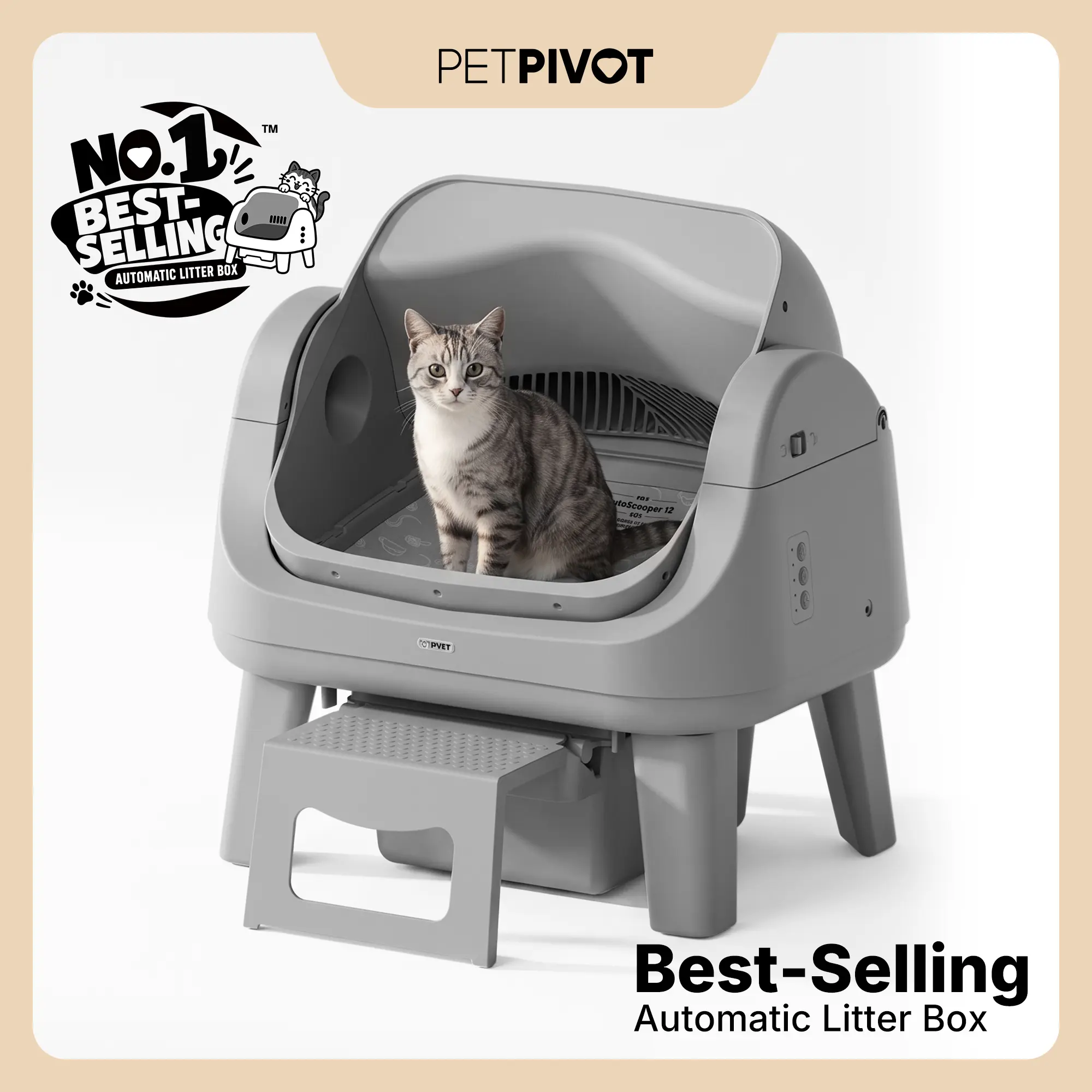 PetPivot AutoScooper 12 Lite Open-Top Automatic Self-Cleaning Cat Litter Box, Easy-Entry Front Step, Triple Safety Protection, No App Required,SohoChic PetPivot AutoScooper 12 Lite Open-Top Automatic Self-Cleaning Cat Litter Box, Easy-Entry Front Step, Triple Safety Protection, No App Required,SohoChic