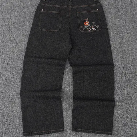 Men's Retro Y2K Style Loose Wide Leg Jeans with Pockets, Fish Embroidery Vintage Street Fashion, Hip Hop Boyfriend Pants, Casual All Seasons, High Street Loose, Streetwear, Denim Loose Jeans