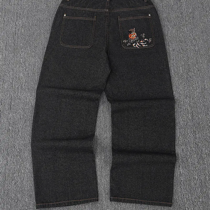 Men's Retro Y2K Style Loose Wide Leg Jeans with Pockets, Fish Embroidery Vintage Street Fashion, Hip Hop Boyfriend Pants, Casual All Seasons, High Street Loose, Streetwear, Denim Loose Jeans