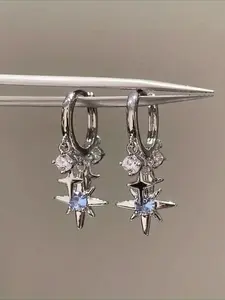 2pcs Star-Shaped Drop Dangle Earrings with Blue Faux Gemstones - Vintage-Inspired Fashion Jewelry, Ideal for Christmas, Halloween, Mother'S Day & Girlfriend Gifts, Cute Earrings, Statement Earrings, for Teenager