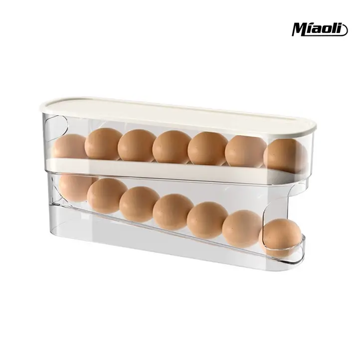 MiAoLi Automatic Rolling Egg Holder, Countertop Storage & Fridge Container, Large Appliance Accessory (3.35"x3.74"x11.02") 1 Pack
