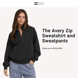 BILLABONG The Avery Zip Sweatshirt and Sweatpants, Full Zip Long Sleeve Sweatshirt, Wide-leg Sweatpants, Elastic High Waist, 80% cotton, Relaxed Fit[Two Options, Set Available]