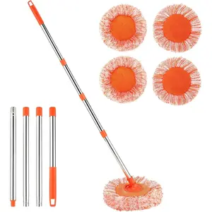 61 in Mop, 180° Rotatable Mops for with 4 Reusable Heads, 2 Fabrics Wall Mop for Door Window Ceiling and