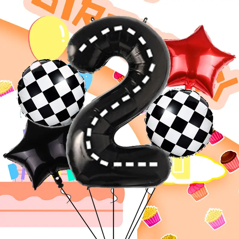 Race Car Theme Number Star Balloons, Checkered Foil, Multi Shape Mixed Color Set, Boys Birthday Party Decor, Sports Event Festivals, Party Balloons Decorations