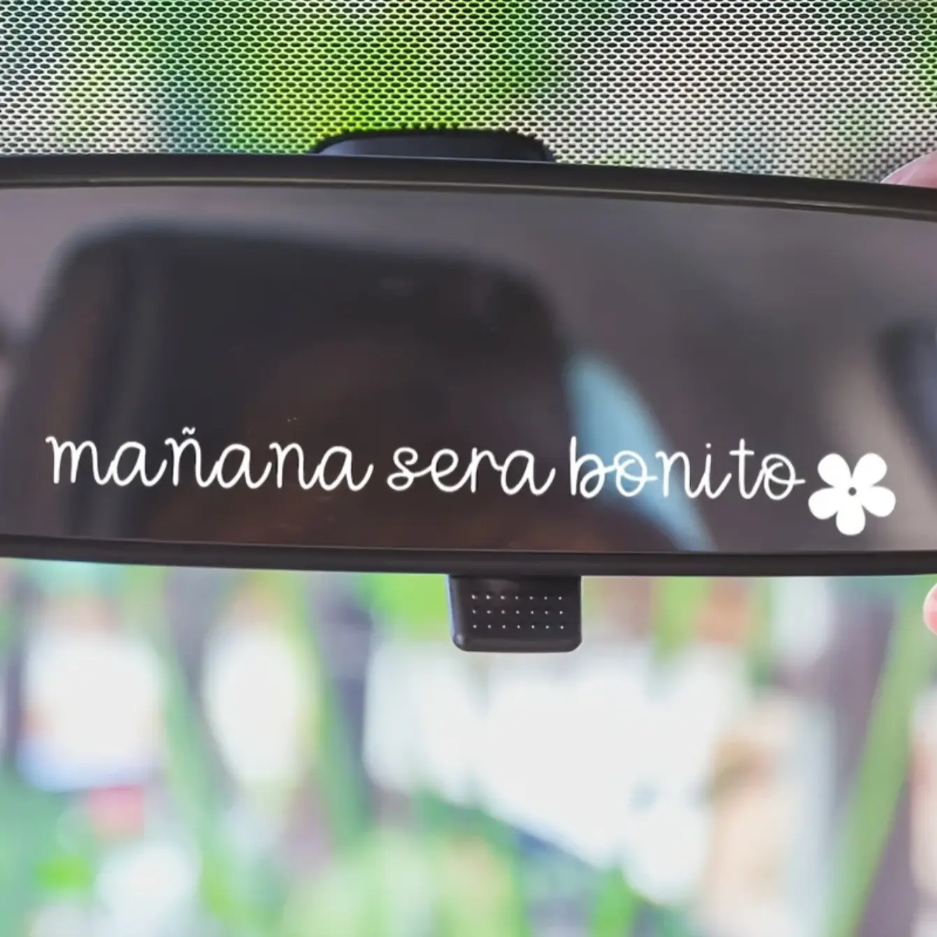 Vinyl car rearview mirror sticker - 'Tomorrow will be beautiful' design with floral pattern, car interior decoration, easy to apply and remove, durable material, cute car accessories only stickers, Car Decorations