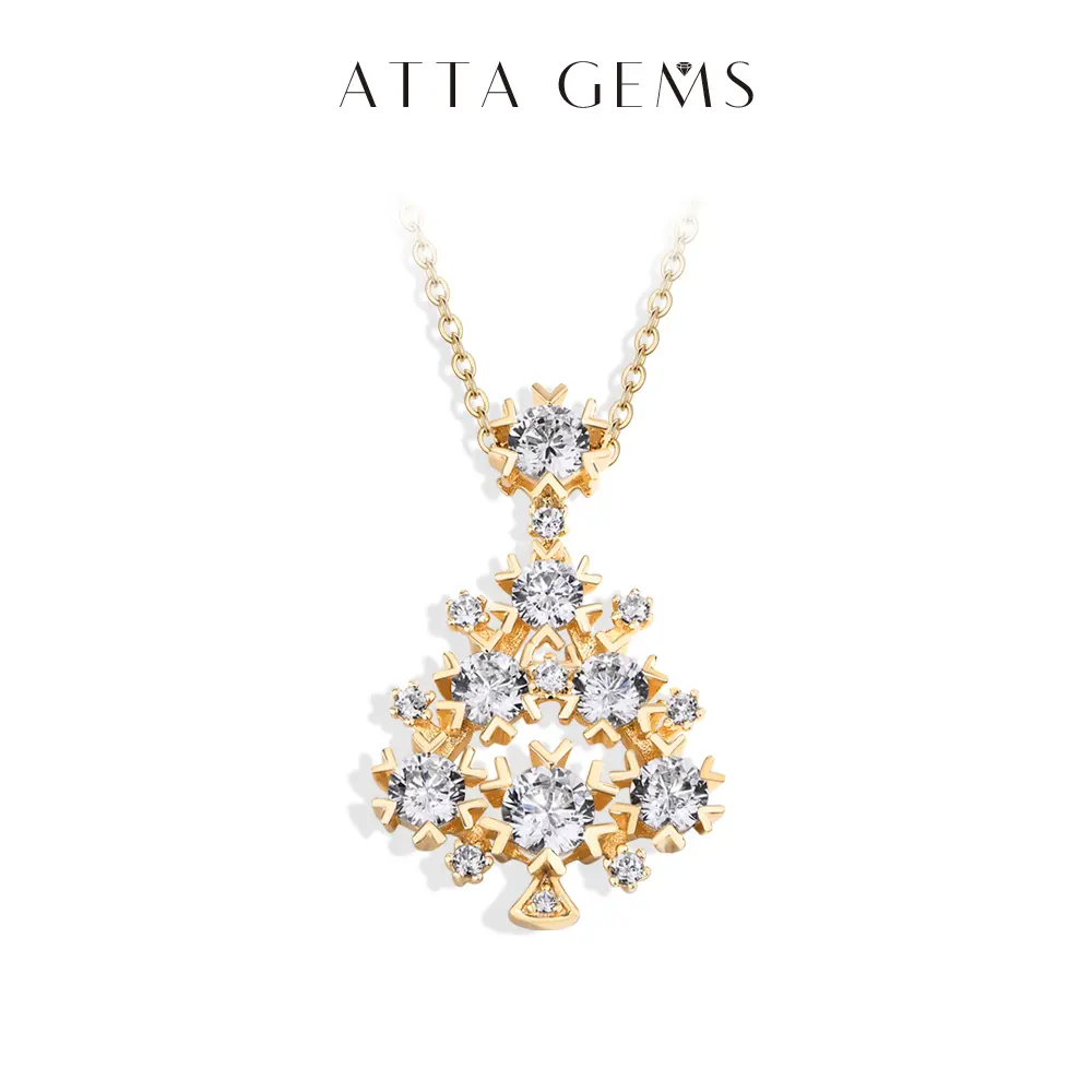ATTAGEMS Christmas Tree Pendant Necklace in 925 Sterling Silver with Lab-Created Moissanite, Elegant Festive Accessory for Holiday Wear, Elegant Design, Decorative Necklace, Jewelry Pendant, Birthday, Casual