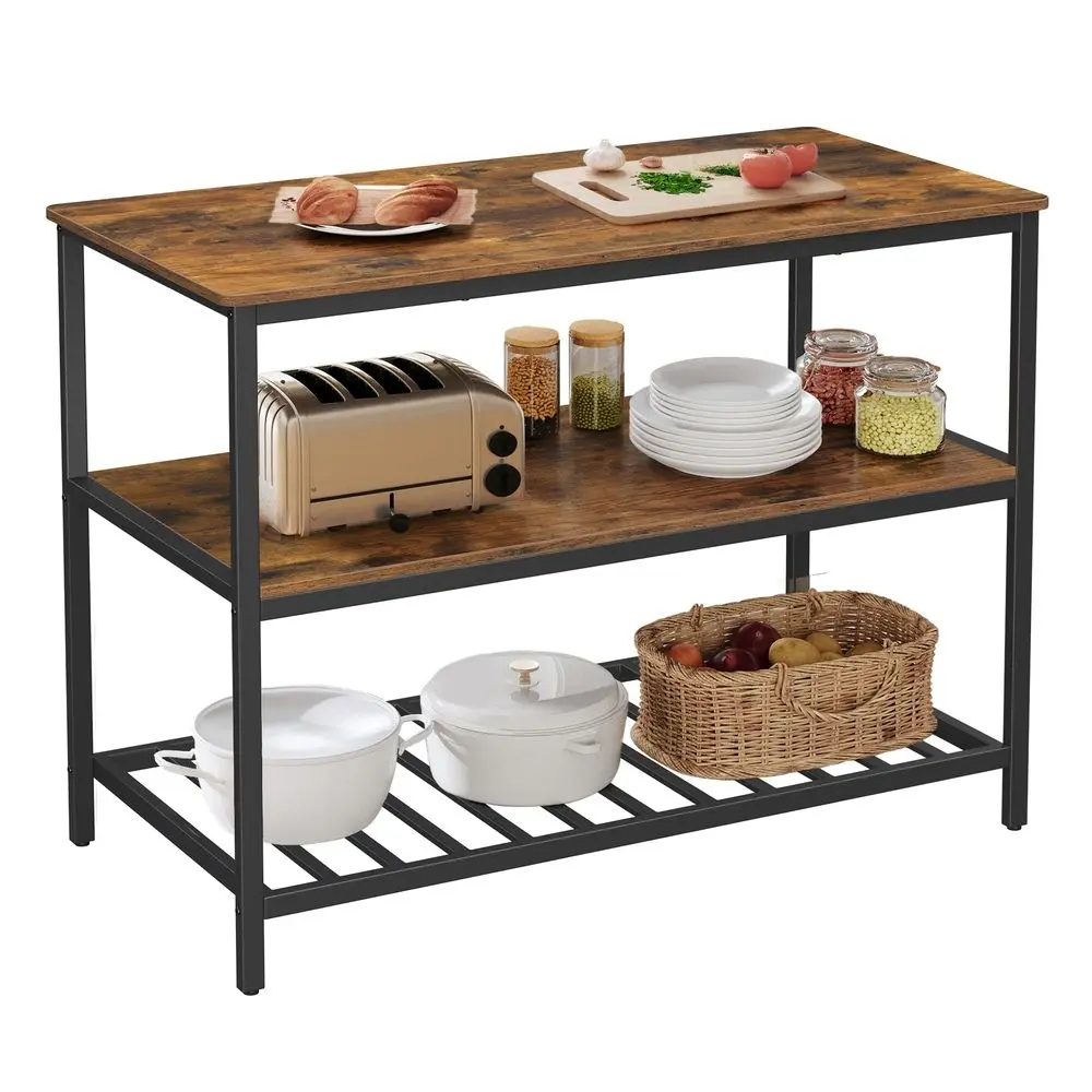 VASAGLE Kitchen Island with 3 Shelves, 47.2 Inches Width Kitchen Shelf with Large Worktop, Stable Steel Structure, Industrial, Easy to Assemble