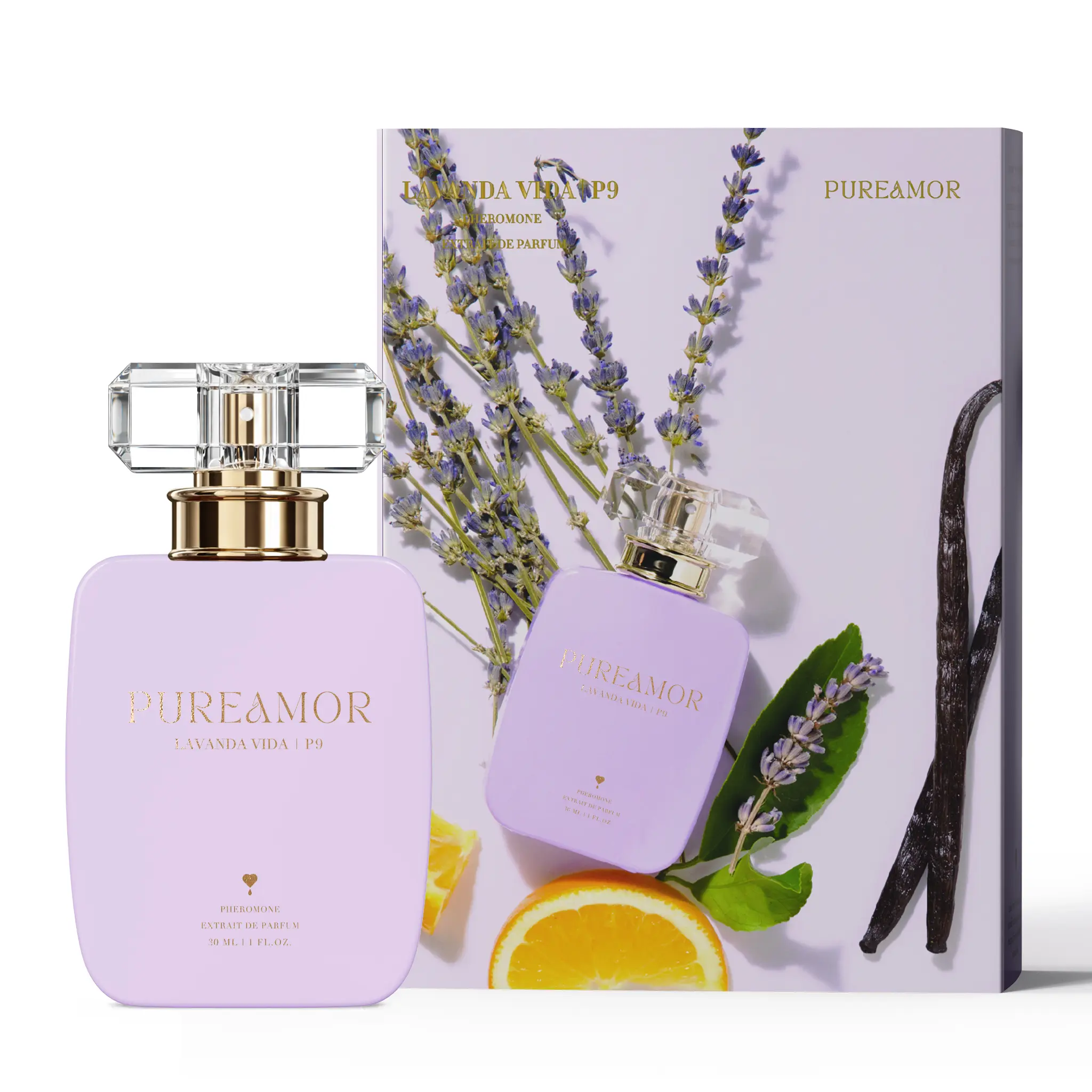 Pureamor Lavanda Vida P9 Pheromone Natural Spray Perfume for Women, 30ml/1oz Extrait de Parfum(Lavender, Vanilla, Jasmine, Cedarwood), Soothing Spa Experience, Relaxing Spring & Calming Floral Therapy