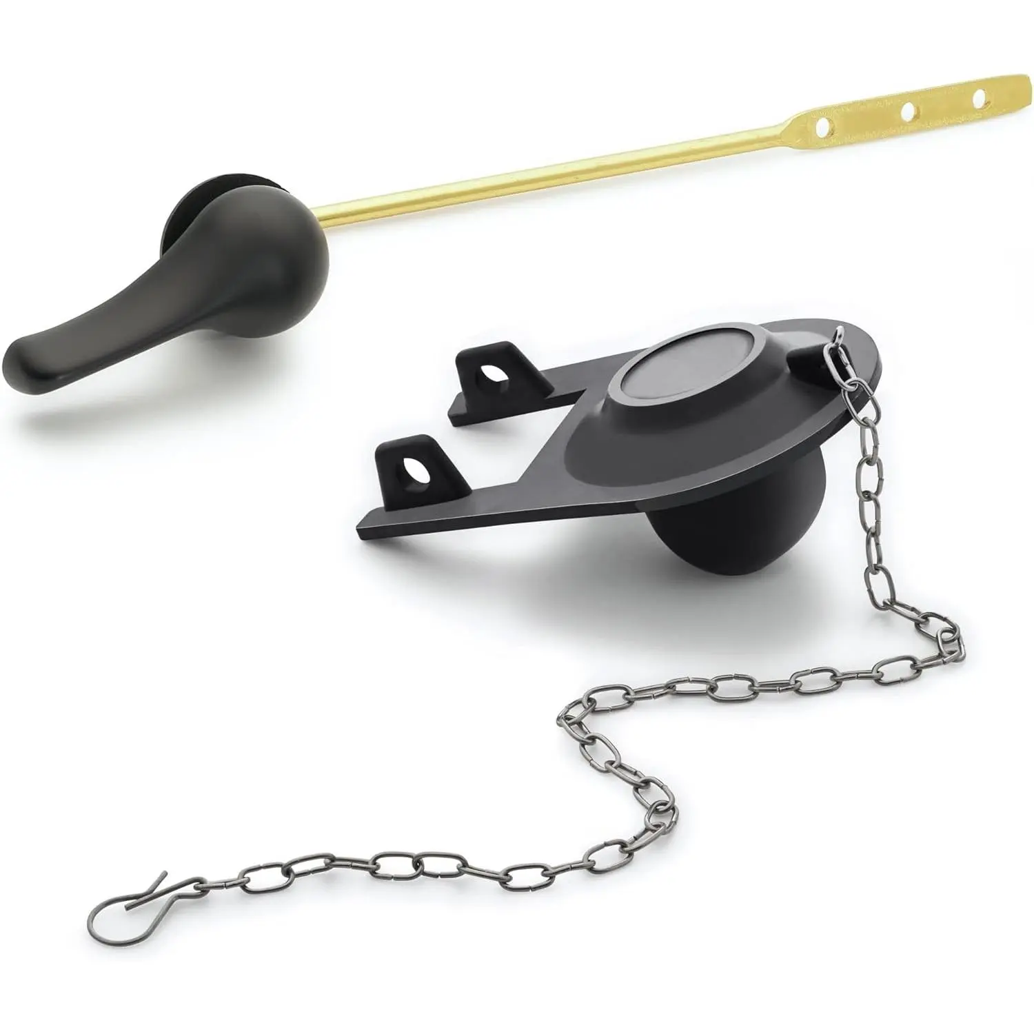 Front Toilet Handle Replacement Kit - Black Flush Handle with 2inch Universal Toilet Flip Cover Replacement - Easy to Install Toilet Handle and Flip Cover - Toilet Flush Kit