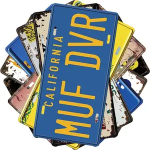 Vintage Us Classic Movie License Plates, 8-Piece Metal Tin Signs, Universal Setting Pro Design, Home Decor, Ideal for Garages & Bars