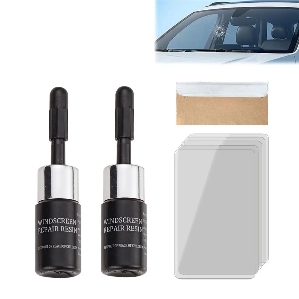 Windshield Crack Repair Kit, Car Windshield Crack Repair Kit, 2 Bottles Nano Glass Crack Repair Liquid Quick Windshield Repair for Chips and Cracks, Bulls-Eye and Star-Shaped Crack, Windshield Crack Adhesive, Windshield Repair Fluid