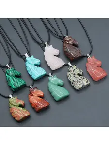 Natural Crystal Carved Unicorn Pendant Necklace Tiger Eye Pink Crystal Unicorn Ornament