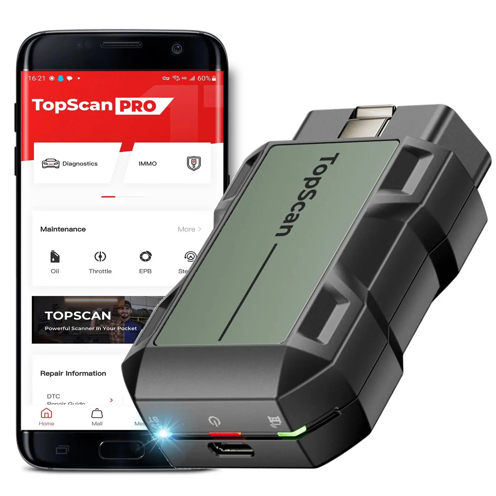 TOPDON TopScan Pro Automotive Diagnostic Tester - Bluetooth OBD2 Scanner, Full System Diagnostics, 13+ Reset Services, Key Programmer, Portable, iOS/Android Compatible, Topscan Lite Upgrade for Cars