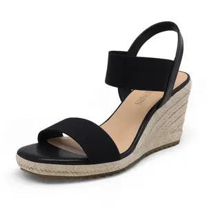DREAM PAIRS Women's Open Toe Espadrilles Dressy Platform Sandals Slip on Elastic Ankle Strap Wedges Sandals Location Shoes Girls Footwear Comfortable Heeled Sandals Summer Vacay Shoes