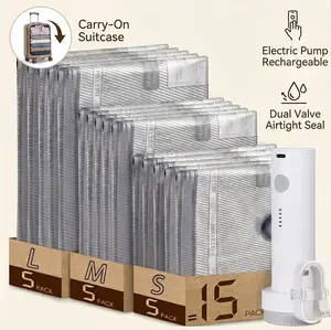 [2026 UPGRADED] X7 Classic Cordless Travel Vacuum Bags with Electric USB Rechargeable Portable Air Pump, 15-Pack Ziplock Dustproof Compressed Storage Bags for Carry-On Suitcase Travel Essentials