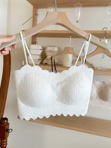 Women’s lace camisole/bandeau top — beautiful back design, anti-exposure coverage, built-in bra pads; suitable for layering or wearing alone; cropped length