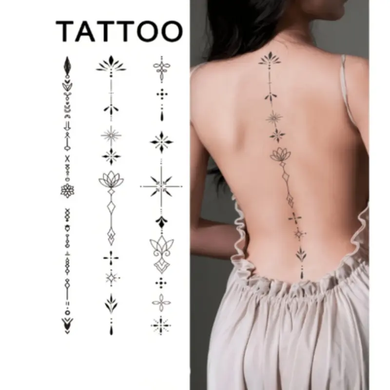 3-piece set of  Exquisite Back Geometric Stripes Realistic Matte Temporary Tattoo Stickers Set, Fake Tattoos for Men & Women, Body Art for Arms Chest Legs Abdomen Waist Fingers Neck