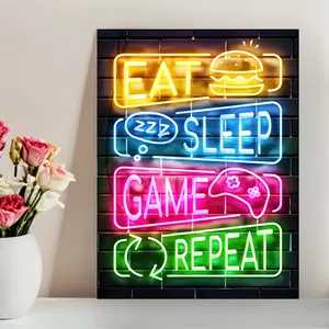 Gamer's Life Neon Game Controller Canvas Art Print - Frameless, Waterproof Wall Decor for Living Room, Bedroom, Office, Bar - Unique Creative Gift Idea, 30.48x40.64 cm