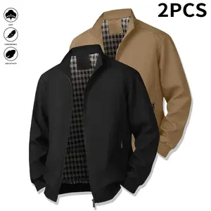 Pack of 2 Men's Spring/Fall Sports Jackets - Casual Zip-Up Stand Collar, Long Sleeve, Pocketed Spring Jacket | Athletic Look | Polyester Lining