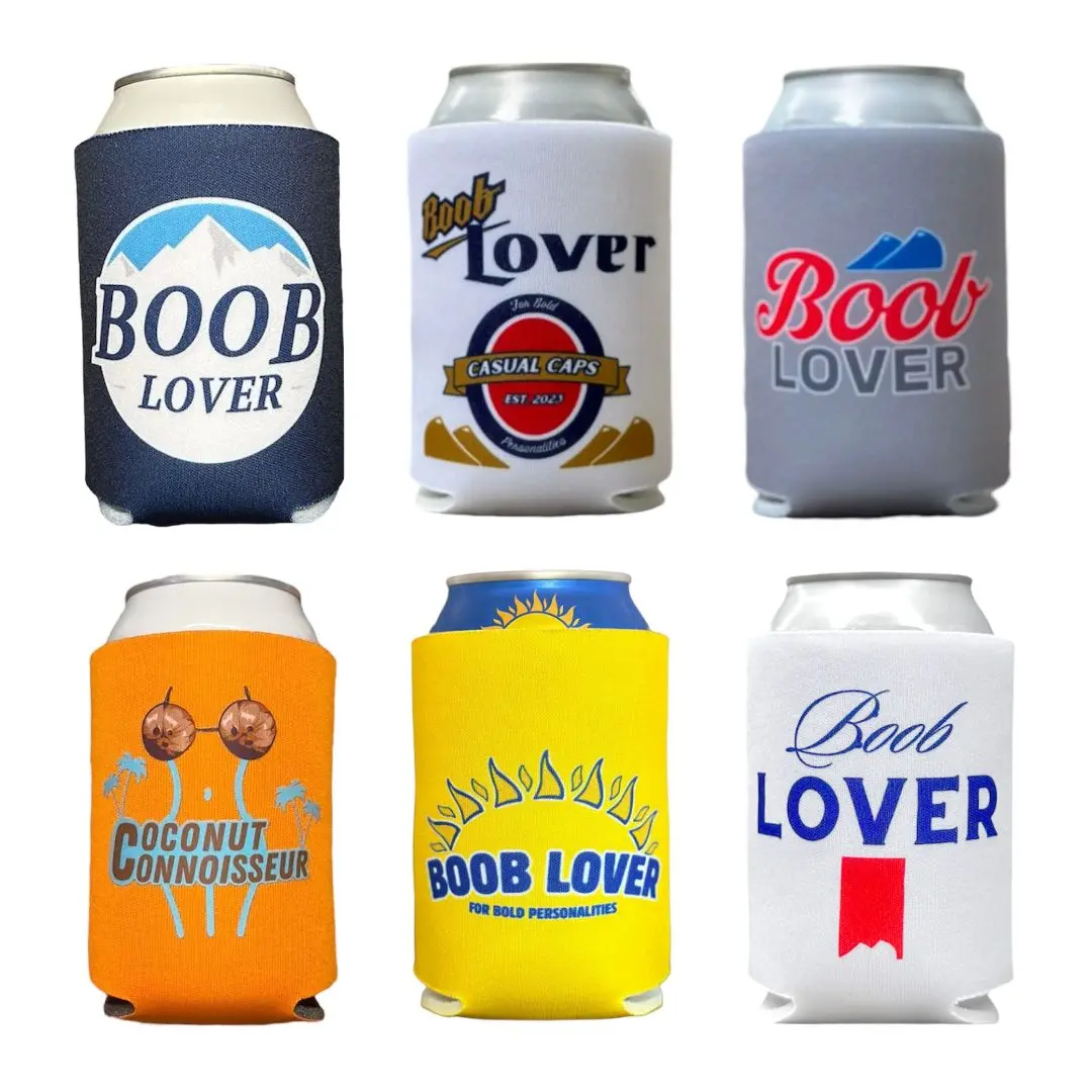 “Boobie Bundle” Funny Beer Koozie Pack – 6 Funny Can Coolers including 5 “B00B Lover” & 1 “Coconut Connoisseur” Can Cooler – 12oz Sleeve Set for Beach, Boat, BBQ Insulated Beverage