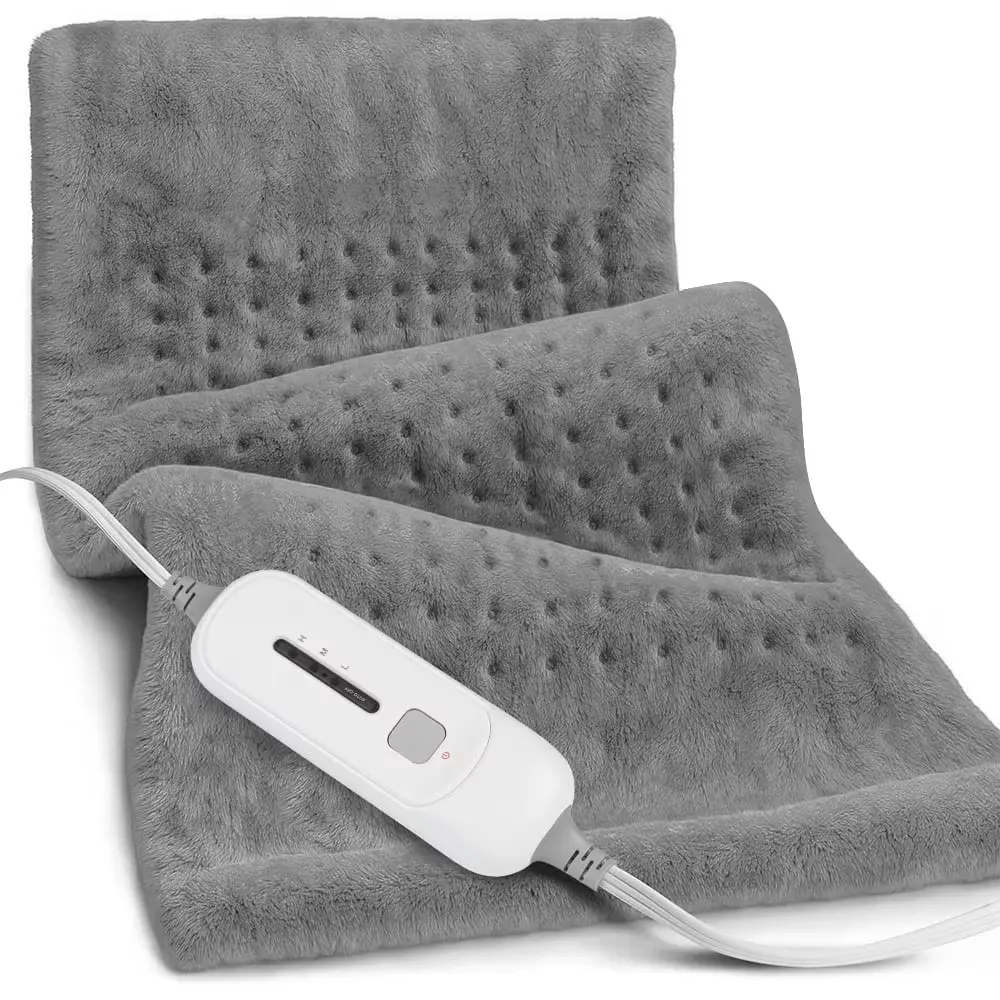 Gray Coral Fleece Weighted Heating Pad (12x24in) - Heating Pad for Cramps, Back & Shoulder Pain Relief, Fast-Heating, Machine-Washable, 3 Heat Settings, Auto Shut Off,techvibes