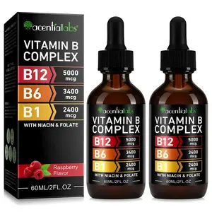 Buy1Gift1FREE(2-Pack)Acentiallabs Vitamin B Complex Liquid Drops  – High Potency B12Methylcobalamin, B6, B1, B3 & Folate – Energy Boost, Brain Support &Healthy Skin – Raspberry Flavor, 60ml