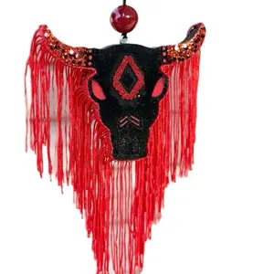 Red Fringed Bull Scented Car Freshie