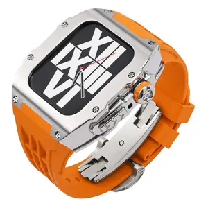 Compatible with Apple Watch Strap & CaseiWatch Band S9 Richard Modification Kit,Electroplated Integrated 44/45mm,smartwatch,Adjustable,Silicone,Apple, Watch,Case, Setfashion smart watchbandstylish strap