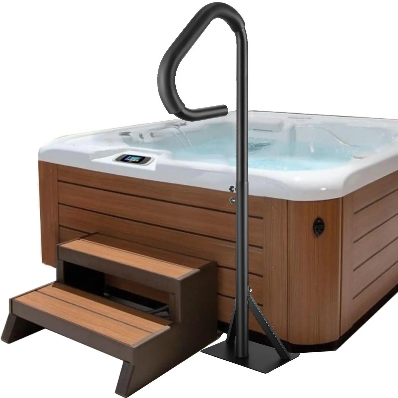 【SummerFinds】VEVOR Outdoor Aluminum Alloy Hot Tub Handrail, 360° Rotation, Rust-Resistant, 35"-57" Adjustable Height, Slide-Under Mount Base, Hexagon Nuts & Wrench Included, 600LBS Load-Bearing, Easy Installation for Hot Tubs, Swimming Pools & Water Parks