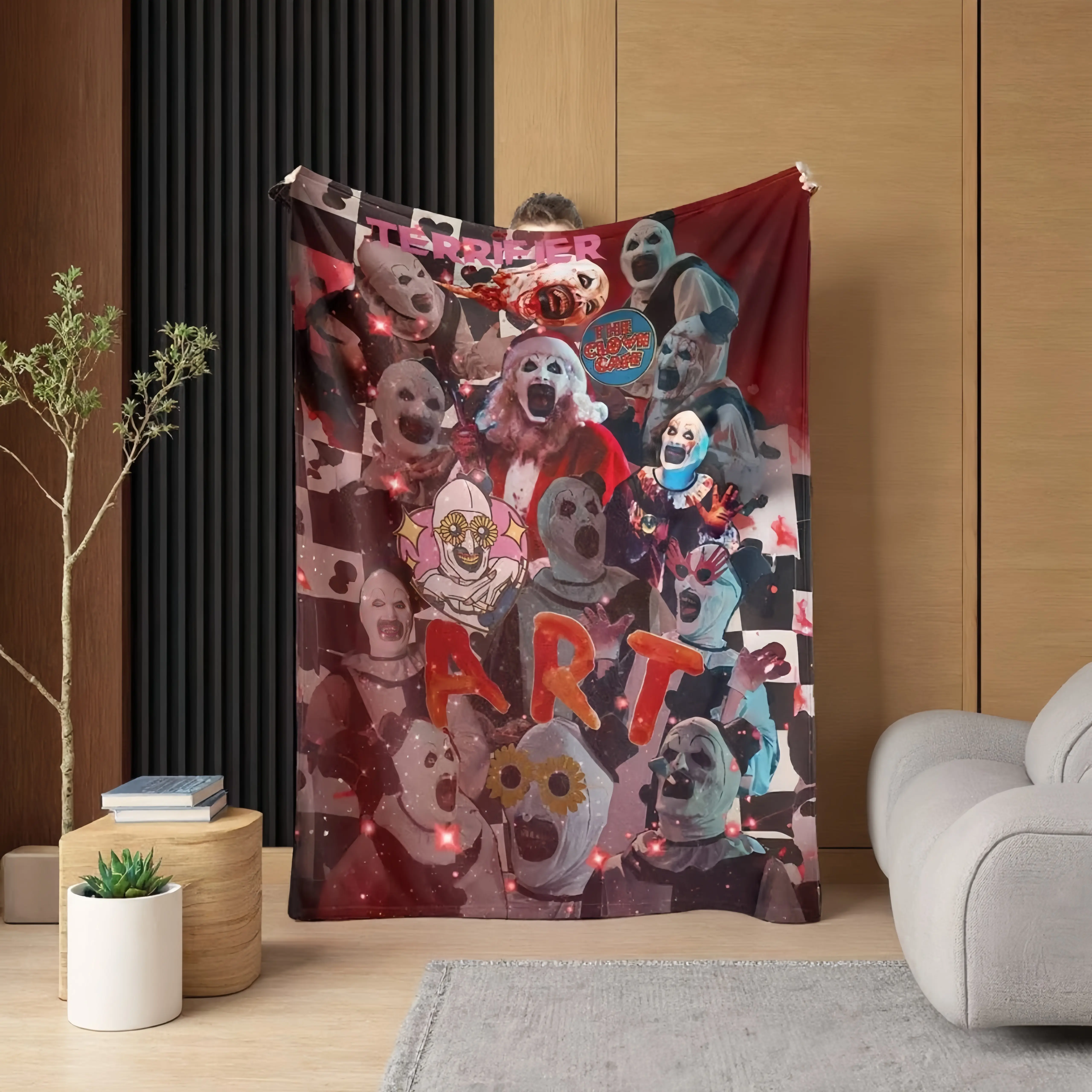 Terrifier Art The Clown Flannel Blanket for Adults, Multi-Size Soft Warm Lightweight Throw with Anti-Fade Wrinkle Resistant Print, All Seasons Decor Blanket Perfect for Horror Movie Fans & Halloween Parties