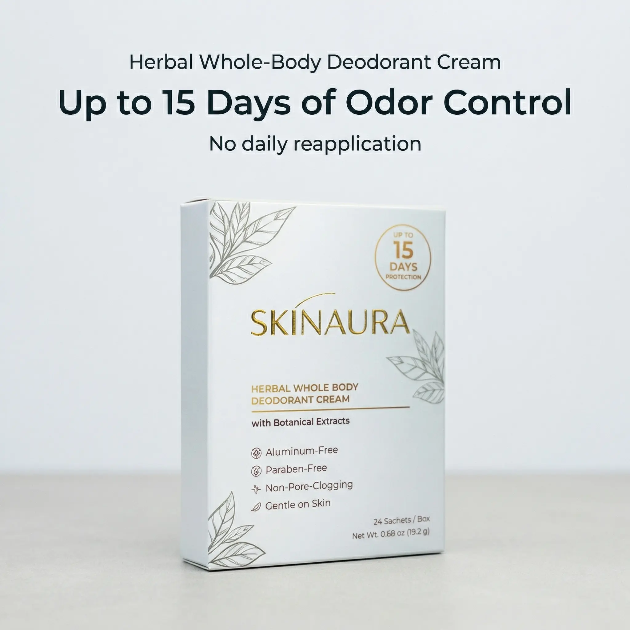 SkinAura Long-Lasting Full Body Deodorant Cream, Herbal Odor Control, 24 Sachets All Body Deodorant