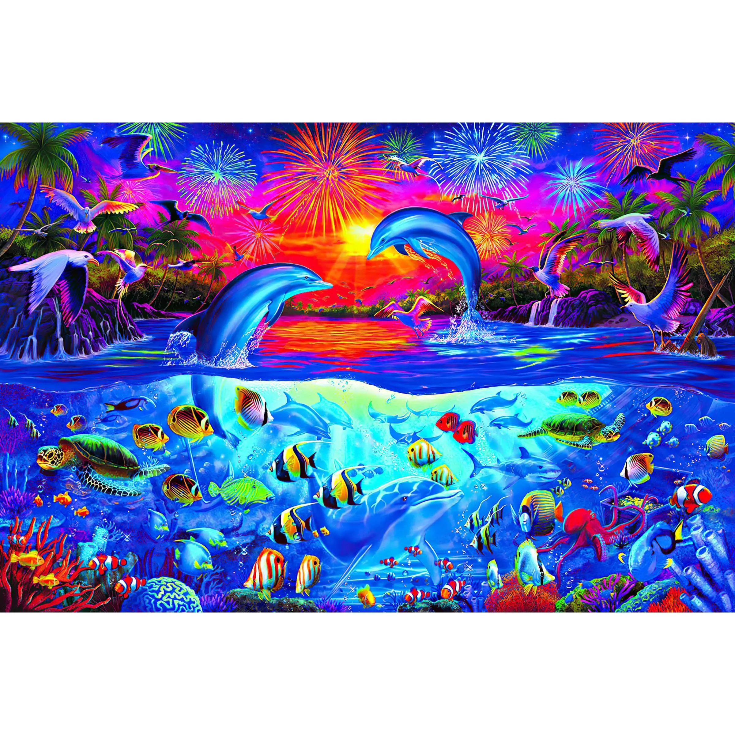 1000-Piece Dolphin's Paradise Ocean Jigsaw Puzzle Game - Spectacular Mind Challenge Item with Birds Display, Suitable for Adults and Kids, Scenery