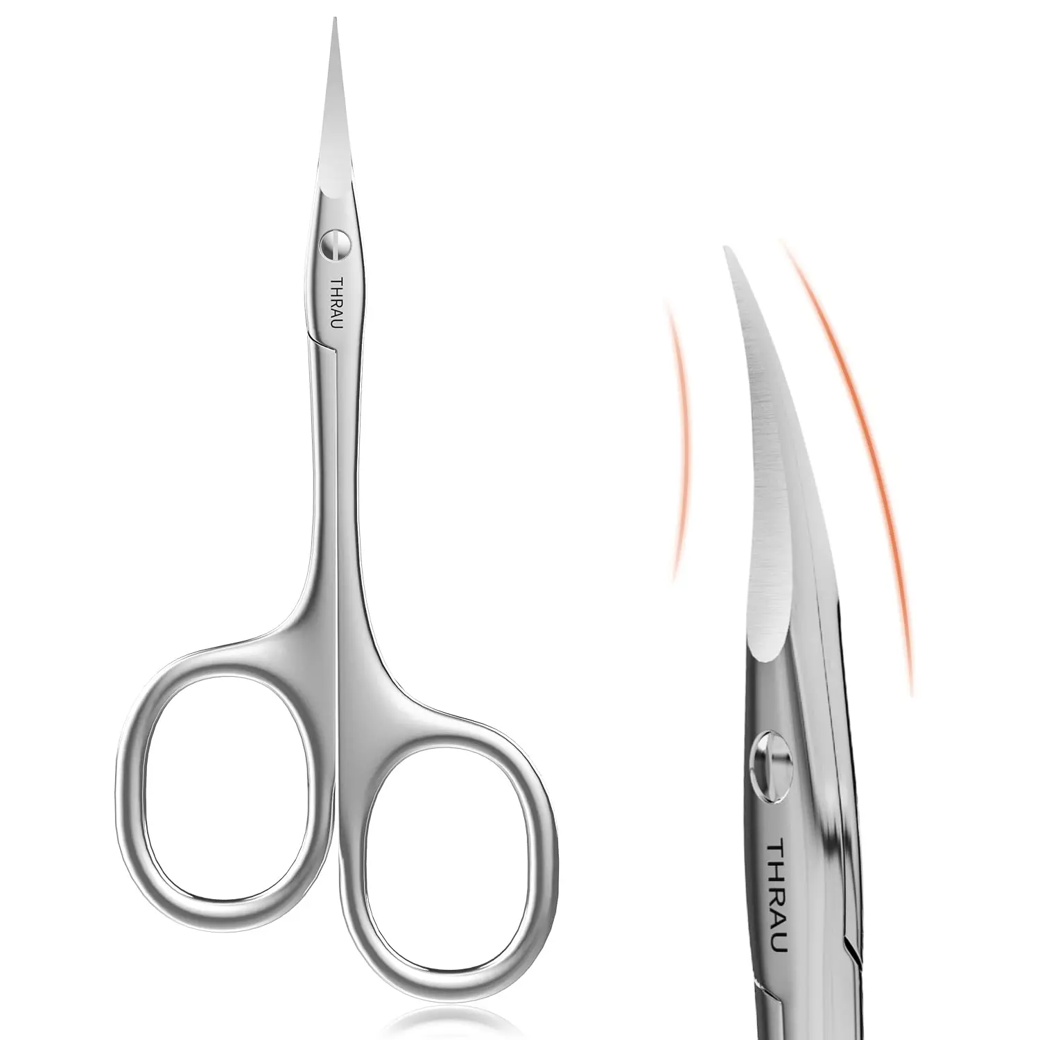 THRAU Left/Right-Handed Long-Short Handle Scissors - Surgical Grade Stainless Steel, Sharp Curved Tips for Precise Cuts, Manicure & Grooming (Cuticles, Nails, Eyebrows, Eyelashes, Nose Hair, Beard)