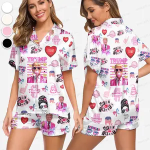Trump Girl Pajamas Set, Trump Supporter Sleepwear, Women Lounge Wear, Premium Satin Pajamas Set, Gift For Her