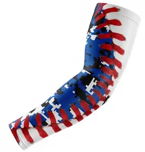 Sports Compression Arm Sleeve Blue Digital Camo Baseball Stitch